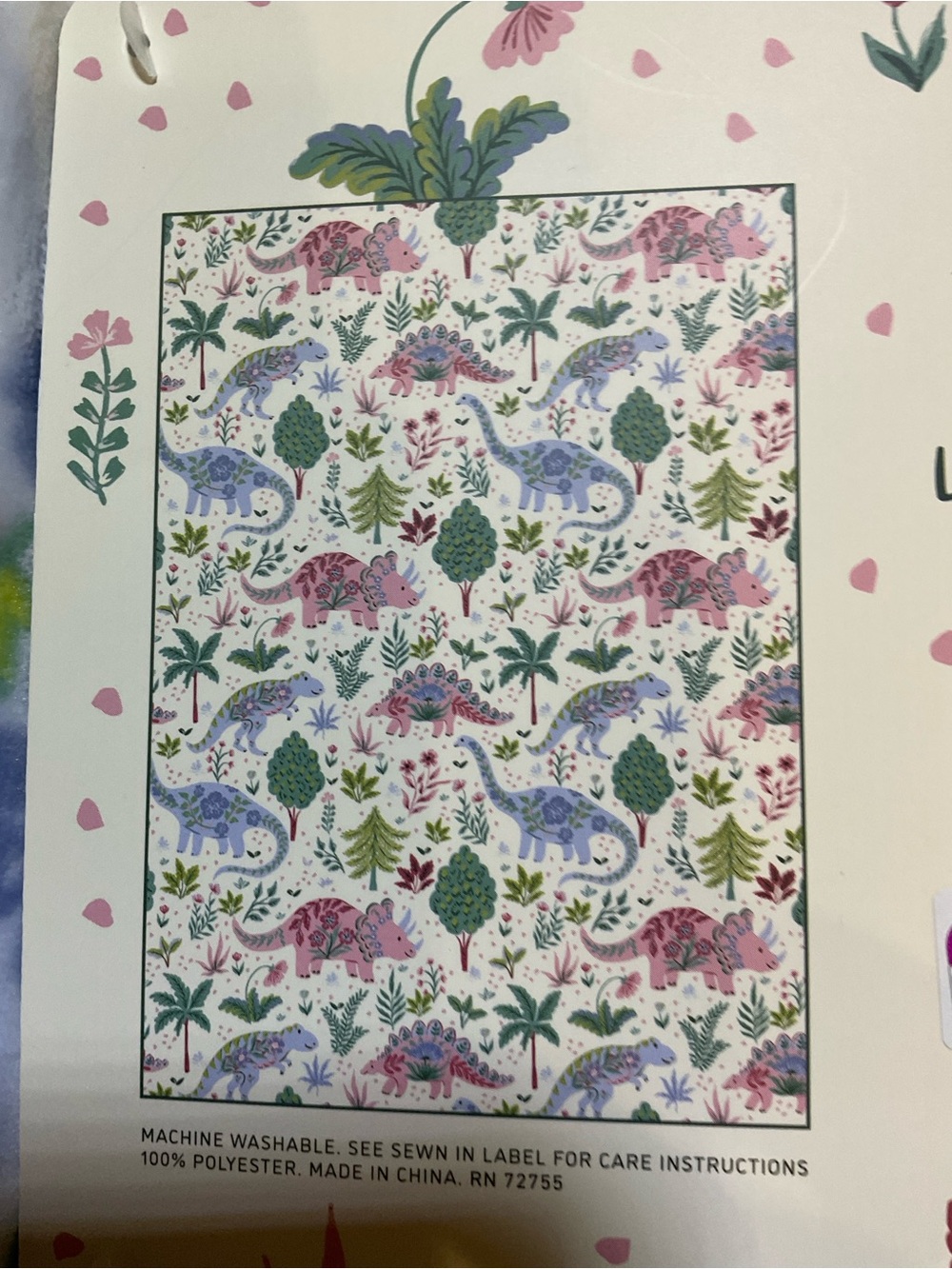 Leo's Fort Ultra Soft Luxe Plush Throw - Floral Dinosaur Print in White & Pastel - Picture 3 of 5